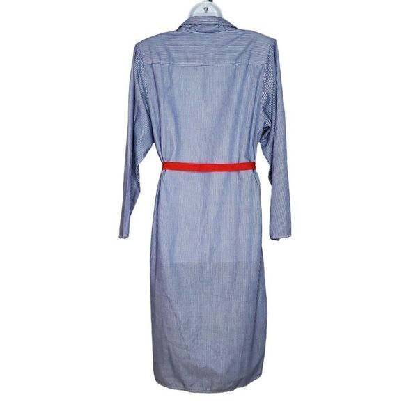 Vintage 80s Blue Stripe Collared Shirt Dress 14 Light Weight Beach Nautical Red - Picture 2 of 7